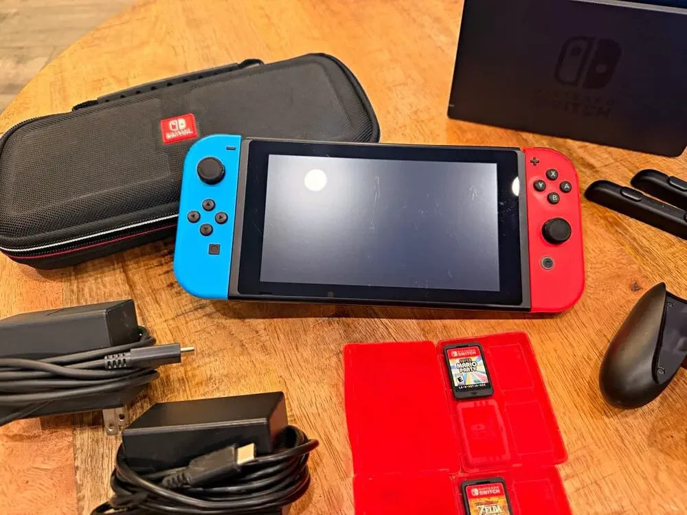 Nintendo Switch 32GB V2 Bundle- Dock, Case, Chargers, Accessories & 2 Games